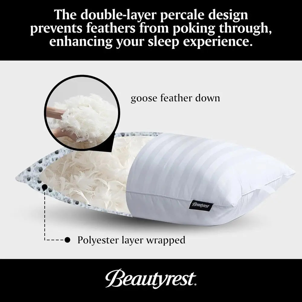 Elegant Goose Feather Pillows, 500 Thread Count, 20x28 Inches, Queen Size (2-Pack), Ideal for Side and Back Sleepers