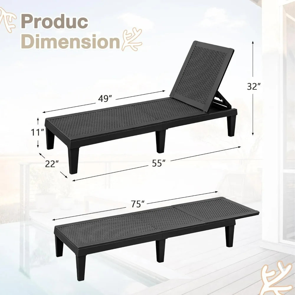 Homall Outdoor Lounge Chairs Set of 2, Quick Assembly & Waterproof Patio Chaise Lounge with Adjustable Backrest for Poolside