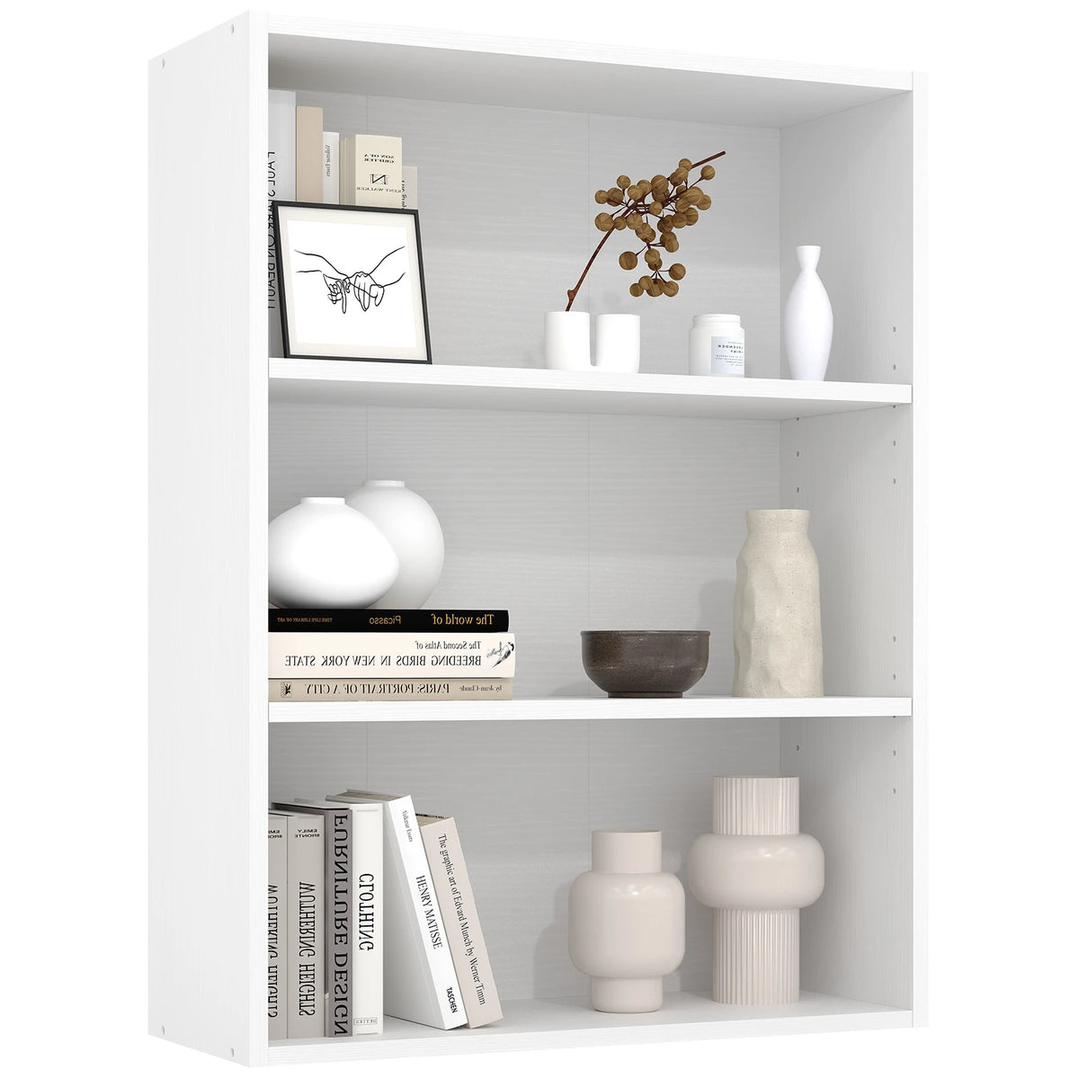 JHK 3-4 Tier Wooden Shelf Bookcase Tall Floor Standing Open Bookshelf for Living Room and Home Office Personalized Storage
