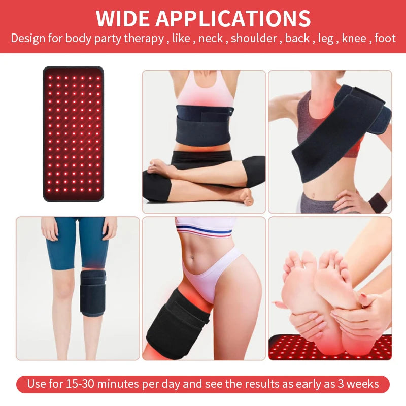 Red Light Therapy Pad for Waist Leg Arm Knee Feet Pain Relief 660nm 850nm Near Infrared Light Therapy Wrap with Elastic Strap
