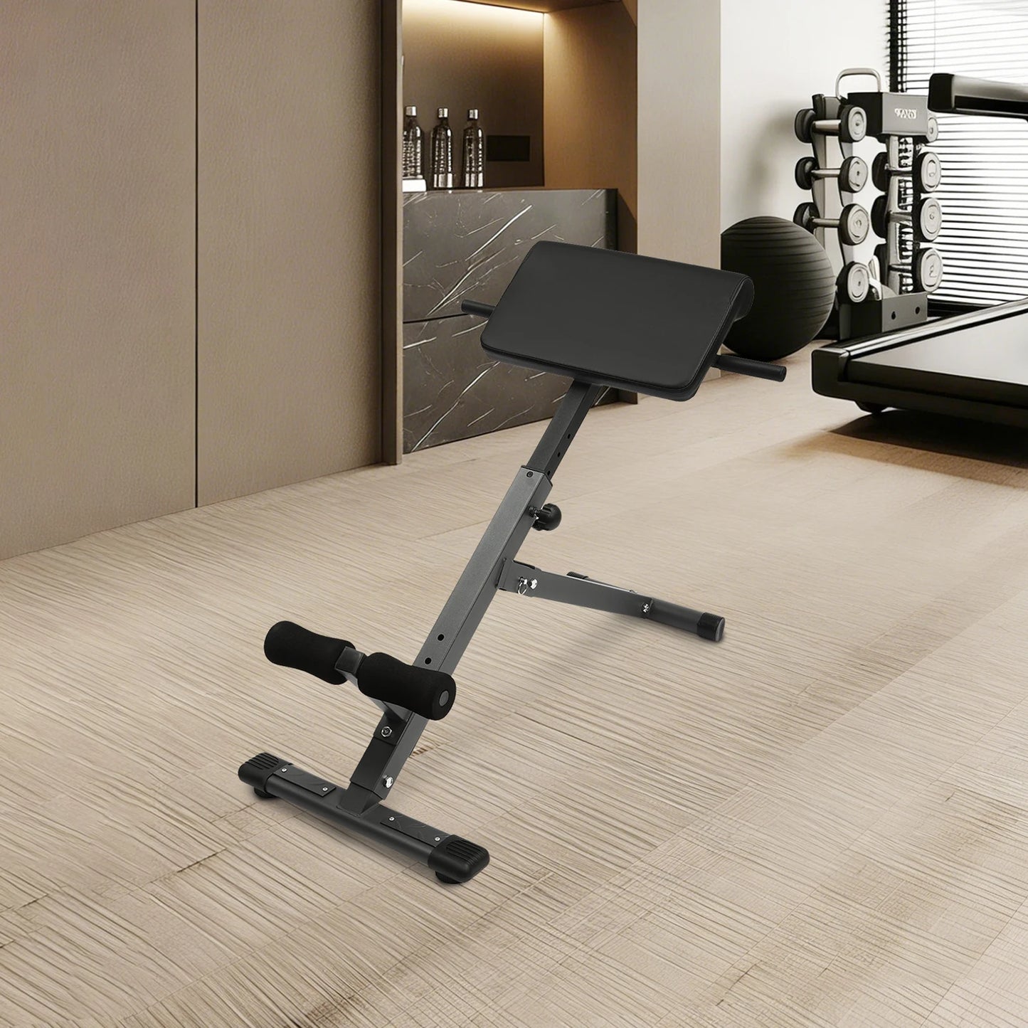 Black / White Roman Chair, Foldable Dumbbell Stool Fitness, Training Bench, 5-Position Adjustable, Steel 330lbs Load, PU Ab Pad, Foam Leg Support, Powder-Coated, Easy Assembly, Anti-Slip Feet, Core Back Ab Exercise, Home Gym