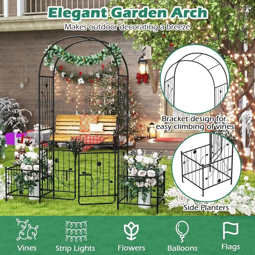 86-inch Metal Garden Arbor with Planter, Climbing Plants Support, and Wedding Archway for Outdoor Decor