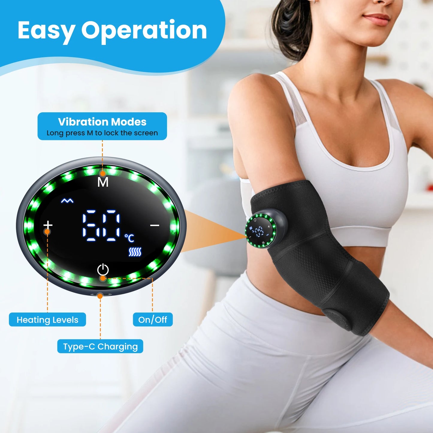 3-in-1 Electric Knee Pad Massager with 5-Level Vibration Cordless Hot Compress for Shoulder Elbow Muscle Joint Relaxation