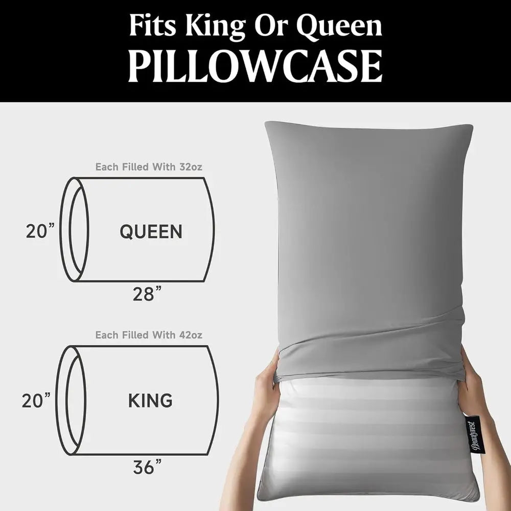 Elegant Goose Feather Pillows, 500 Thread Count, 20x28 Inches, Queen Size (2-Pack), Ideal for Side and Back Sleepers