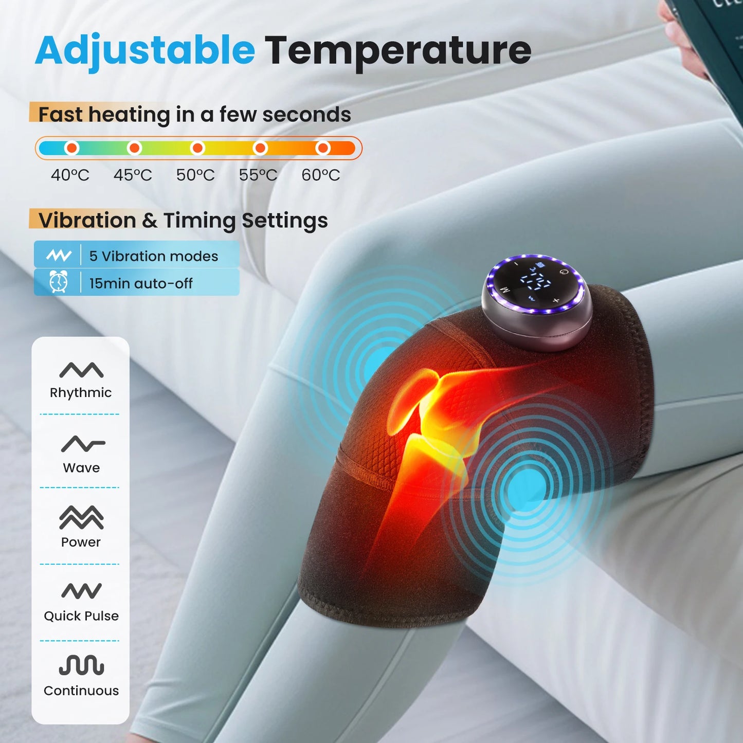 3-in-1 Electric Knee Pad Massager with 5-Level Vibration Cordless Hot Compress for Shoulder Elbow Muscle Joint Relaxation