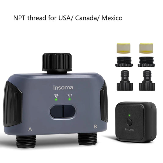 Insoma Automatic Water Timer Zigbee Wifi 2-Outlet Garden Irrigation Watering System Sprinkler Programmer Tools support Alexa