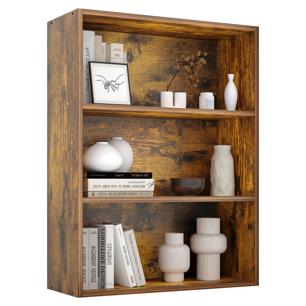 JHK 3-4 Tier Wooden Shelf Bookcase Tall Floor Standing Open Bookshelf for Living Room and Home Office Personalized Storage