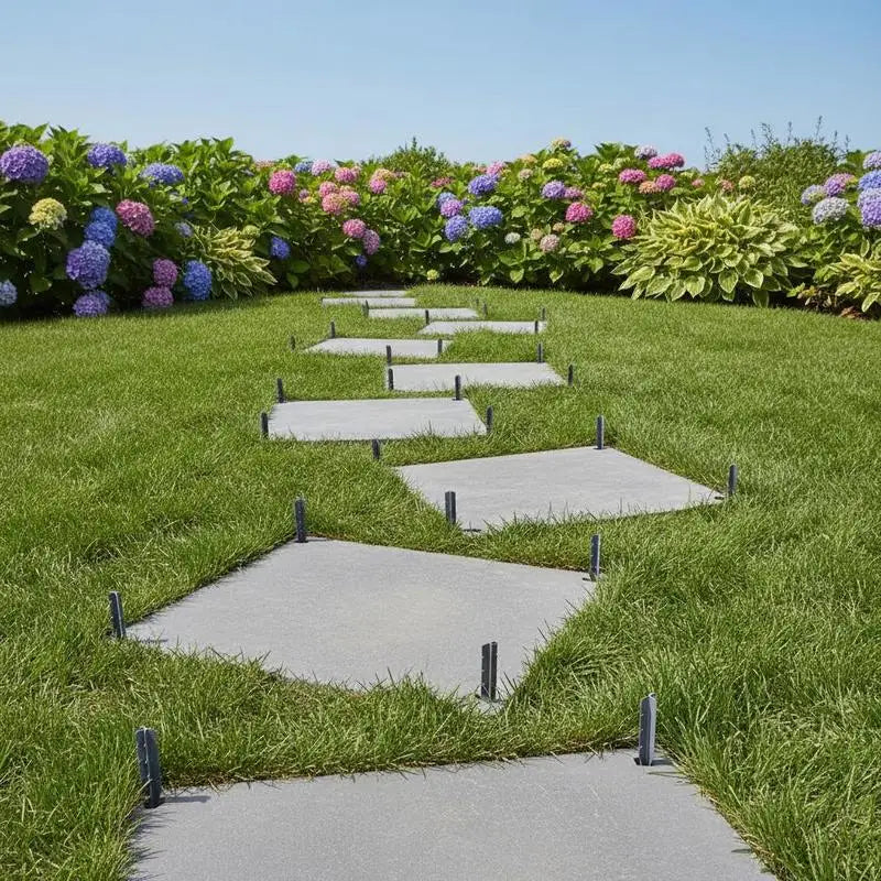 Outdoor Pathway Pavers 15.5 x 15.5 in For Lawn Patio Landscape, Decorative Walkway Blocks Ground Stakes Smooth Surface Grey 4Pcs