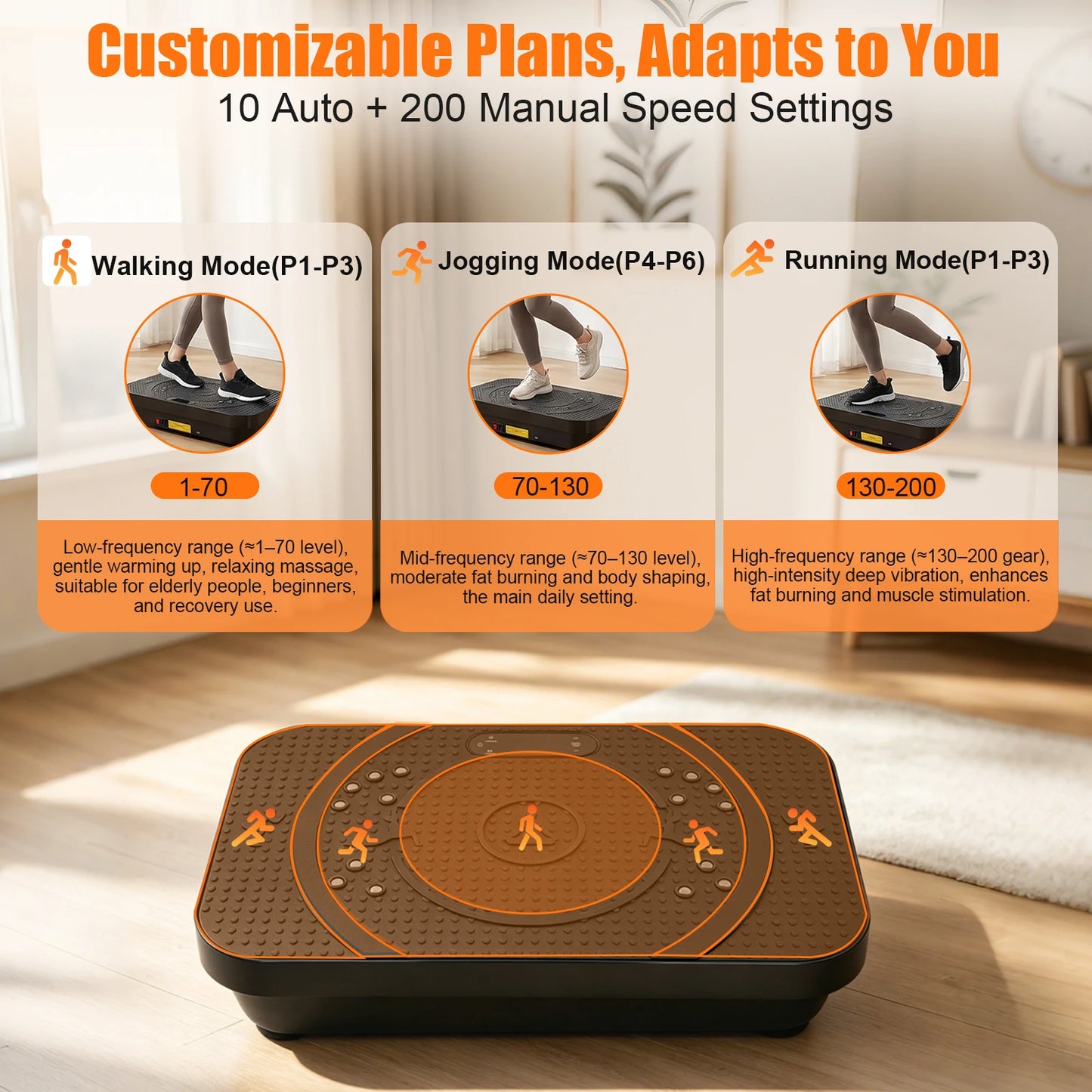 Vibration Plate Exercise Machine Home Fitness Machine Bluetooth for Weight Loss & Full Body Shaping High-Frequency for Fat Burning & Toning 10 Auto 200 Manual Speed Settings Includes Resistance Bands & Yoga Straps Shaker Adju