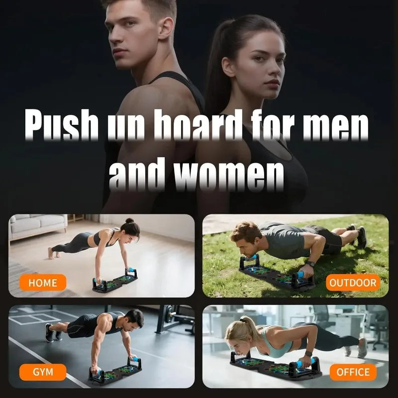 Foldable Push Up Board with Resistance Bands, Multifunctional Pushup Bars, Portable Home Gym Workout Equipment, Target Chest Back Shoulder Triceps Muscle Training System for Men Women