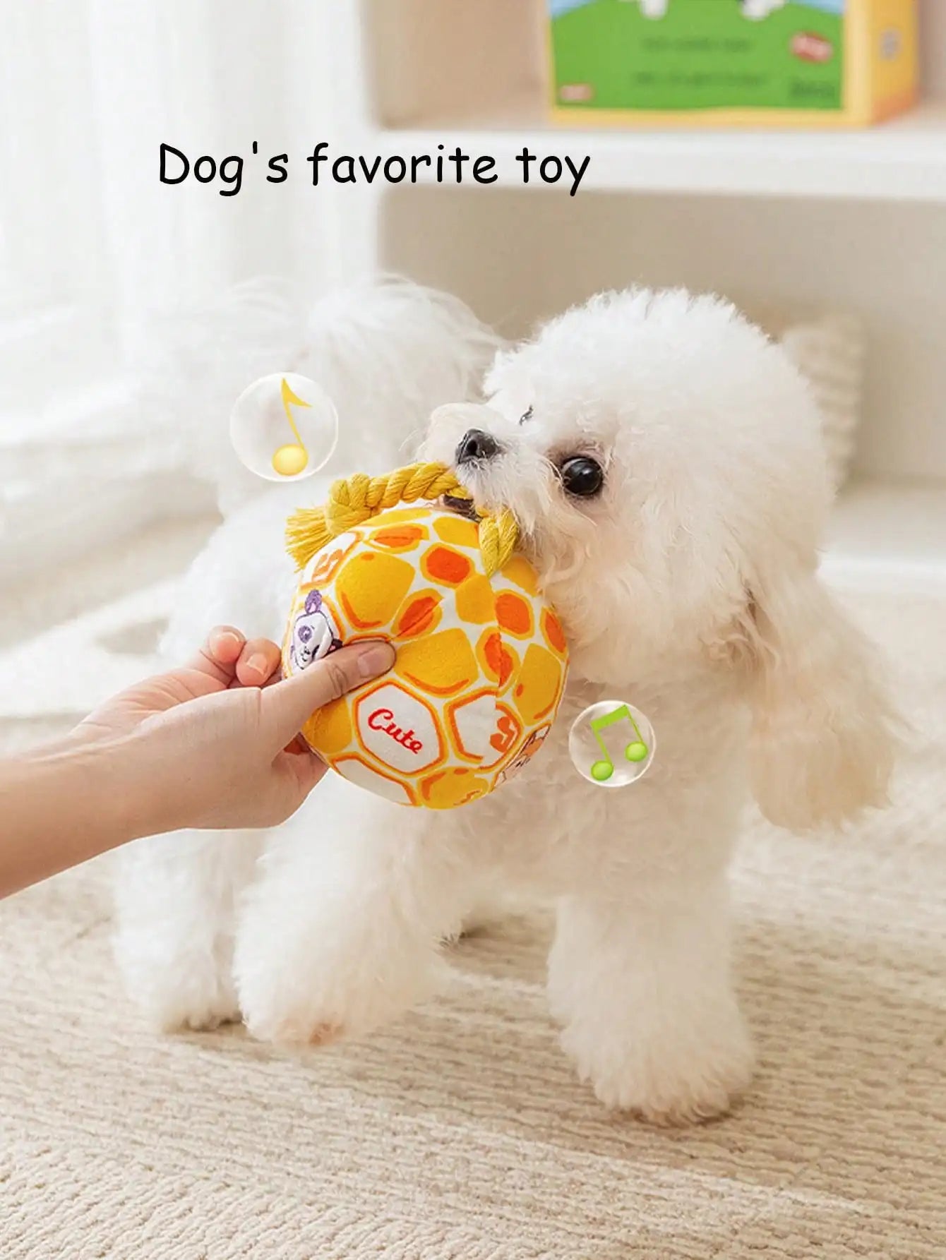 Cartoon Pattern Dog Toy Ball With Rope, Squeaky, Durable, Interactive, Suitable For Training And Entertaining Small To Medium Dogs