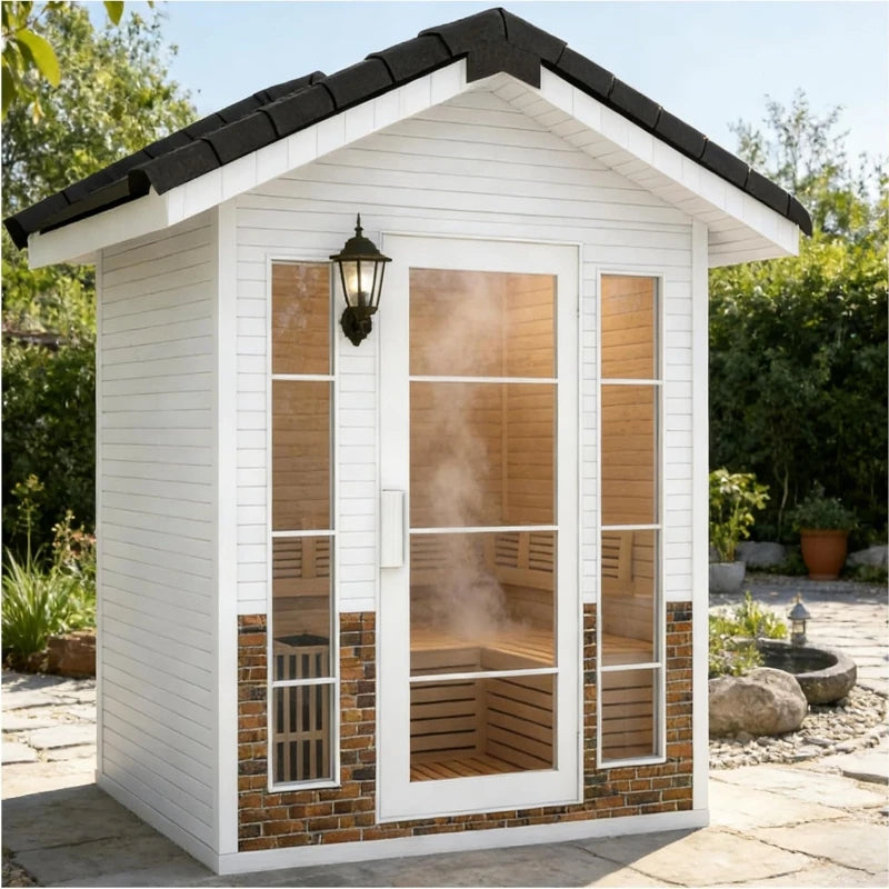Factory Customized Outdoor Wood Sauna 3-4 Person Sauna Room with Roof Traditional Home Wooden Saunas Spa with 6kW Harvia Heater﻿