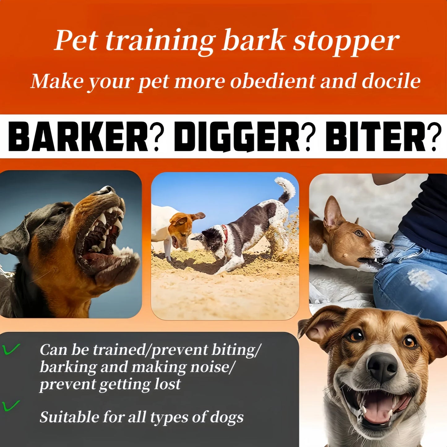 Pet Dog Anti Barking Device USB Rechargeable Dogs Training Collar Ultrasonic Stop Barking Vibration Anti Bark Collar