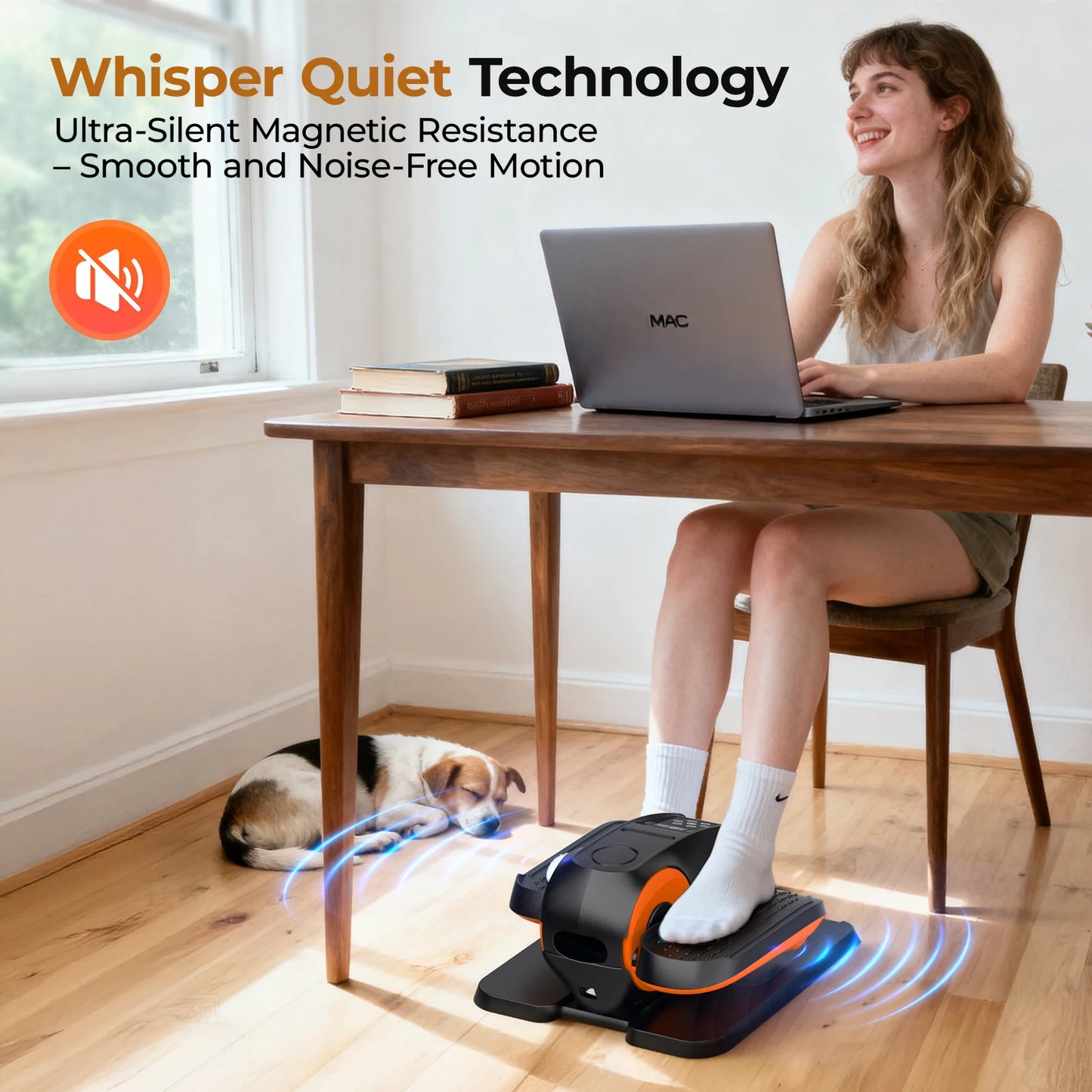 Under Desk Elliptical Machine, 3 Smart Modes 12 Adjustable Speed, Portable Quiet Seated Elliptical Leg Exerciser for Home Office