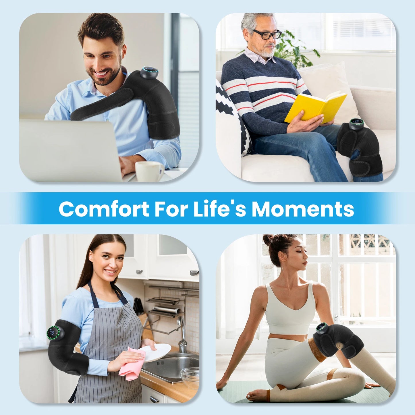 3-in-1 Electric Knee Pad Massager with 5-Level Vibration Cordless Hot Compress for Shoulder Elbow Muscle Joint Relaxation