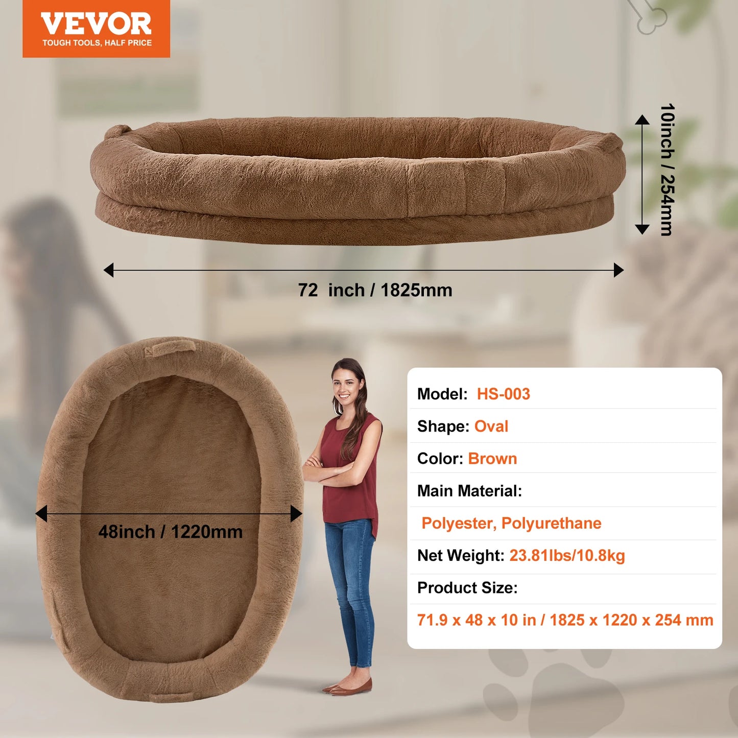 SucceBuy Human Dog Bed Human Dog Bed for Adult Human Size Dog Bed with Washable Faux Rabbit Fur Cover Egg Orthopedic Foam Grey