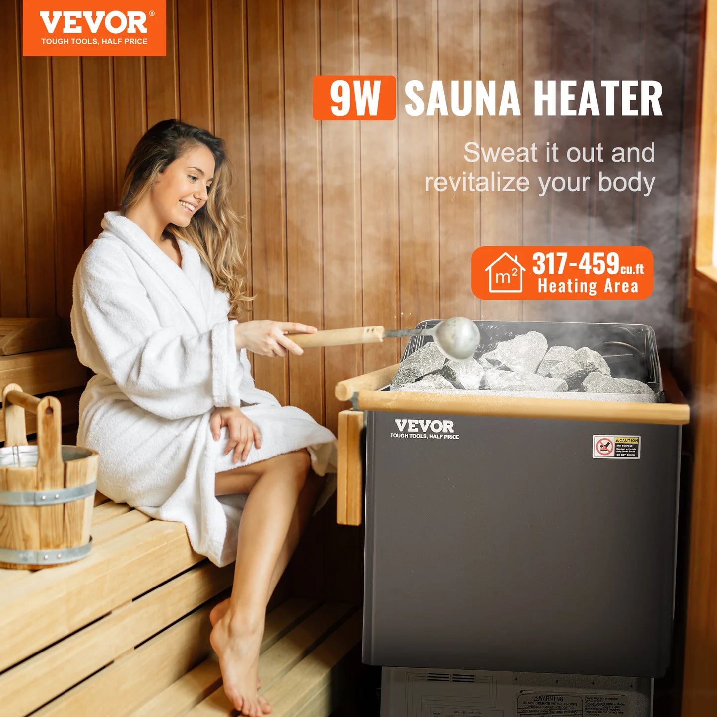 SucceBuy Sauna Heater 3/4.5/6/9KW 220V Electric Sauna Stove Steam Bath Sauna Heater for Max. 317-459 Cubic Feet Home Hotel Spa