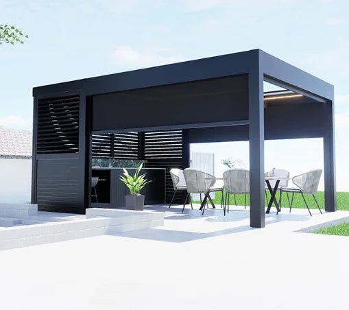 Luxury Aluminum Louvered Pergola Outdoor Patio Terrace Gazebo Electric Sunshade Waterproof UV Resistant Weatherproof Durable