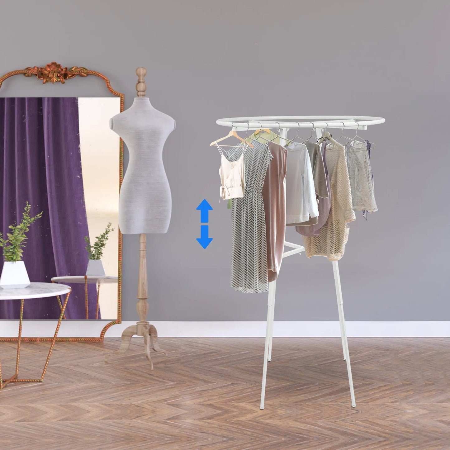 360° 4-6ft Round Clothing Rack  Display Floor Standing Steel Rustproof Garment Hanger Organizer for Bedroom Retail Store Boutique Laundromat Studio Home Entryway Coat Stand